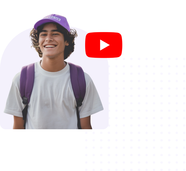 Happy student for making a summary of a YouTube video.