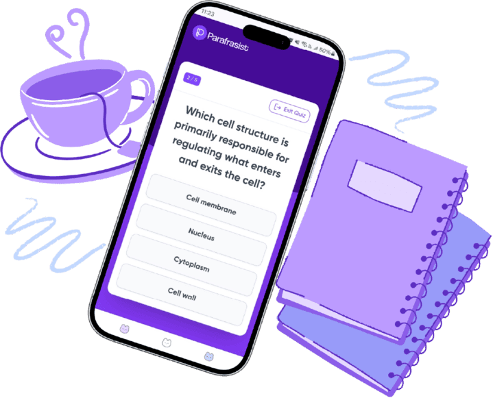 Coffee, books, and phone with quizzes