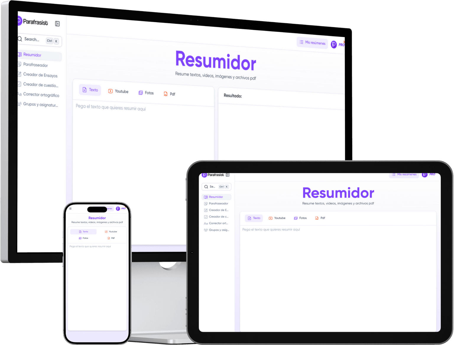 Resumidor de Parafrasist en diferentes dispositivos